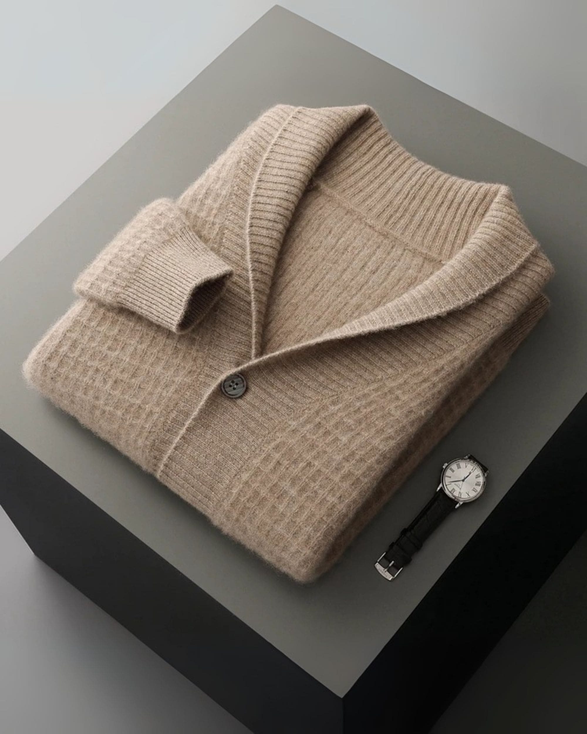 100% Cashmere Waffle Knit V-Neck Cardigan