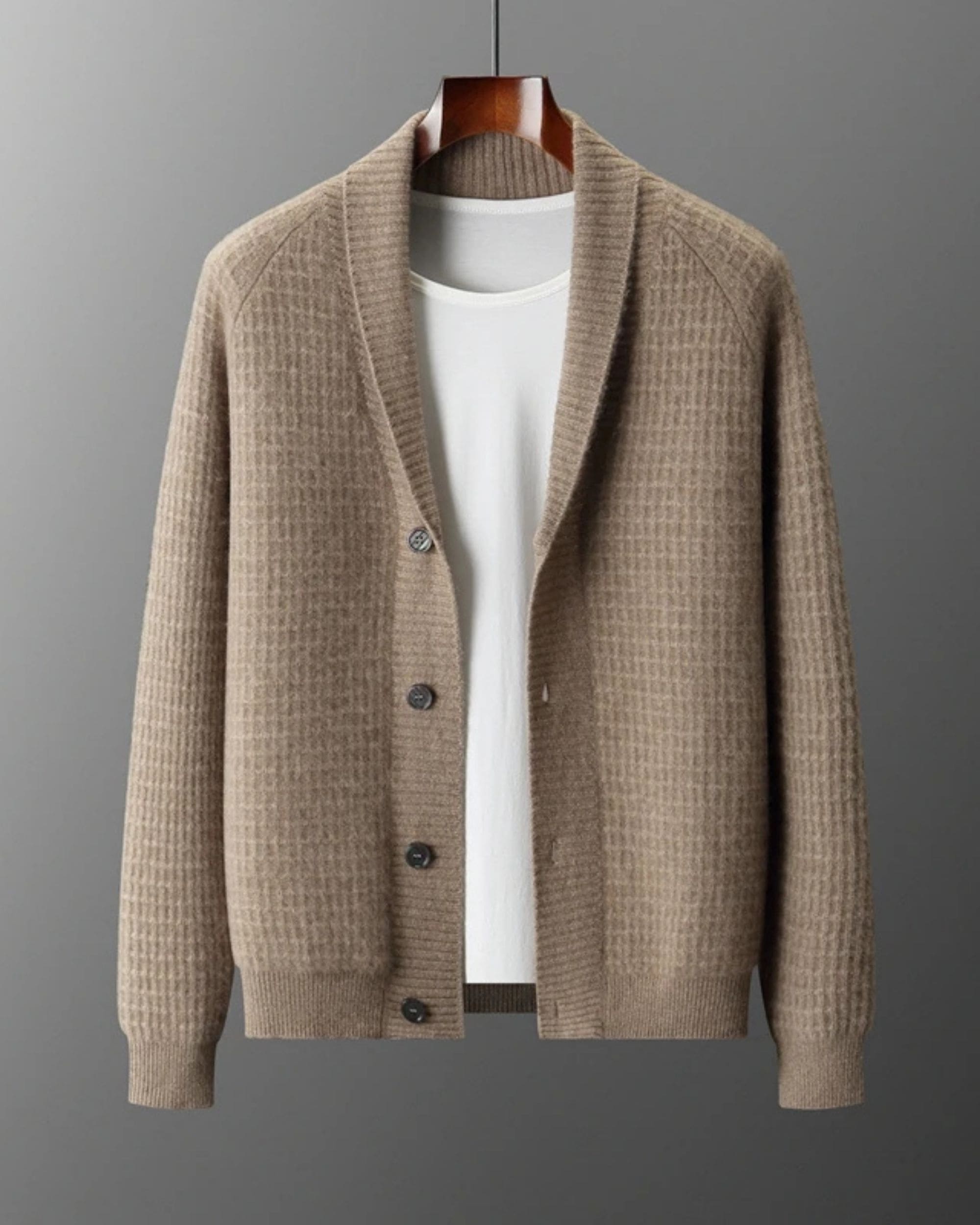 100% Cashmere Waffle Knit V-Neck Cardigan
