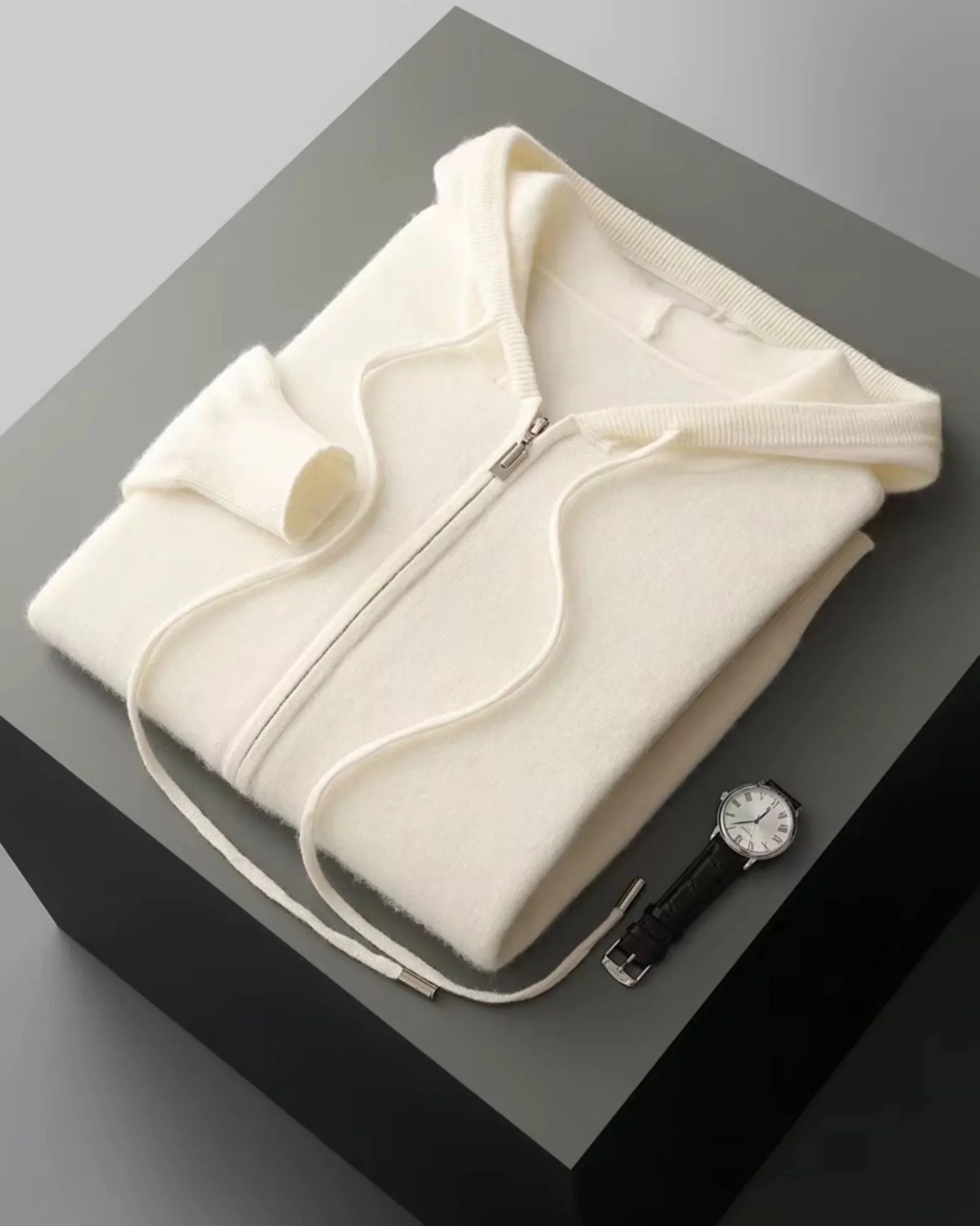 Wool-Cashmere Full-Zip Hooded Sweater