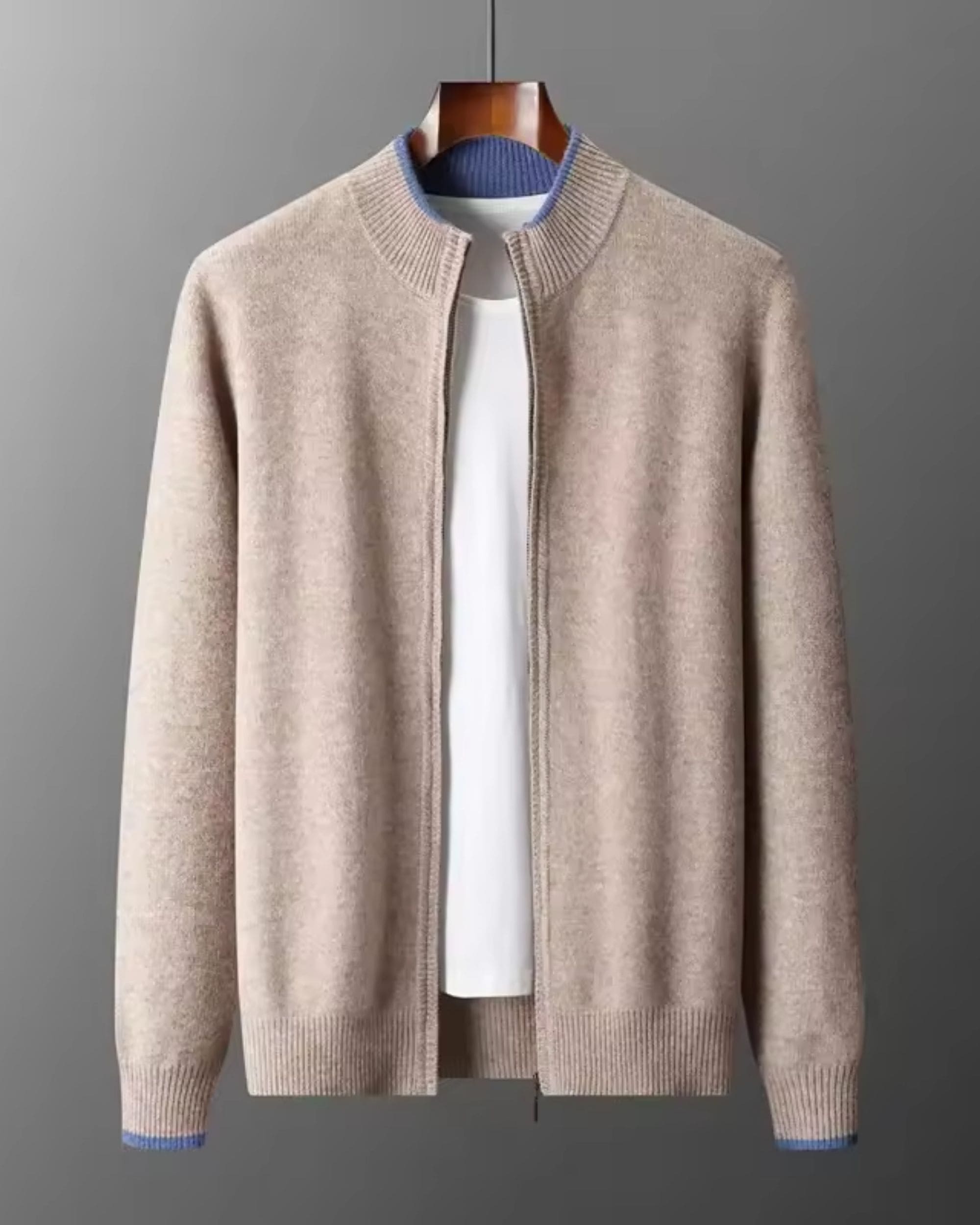 Pure Merino Wool Zip Mock Neck Cardigan