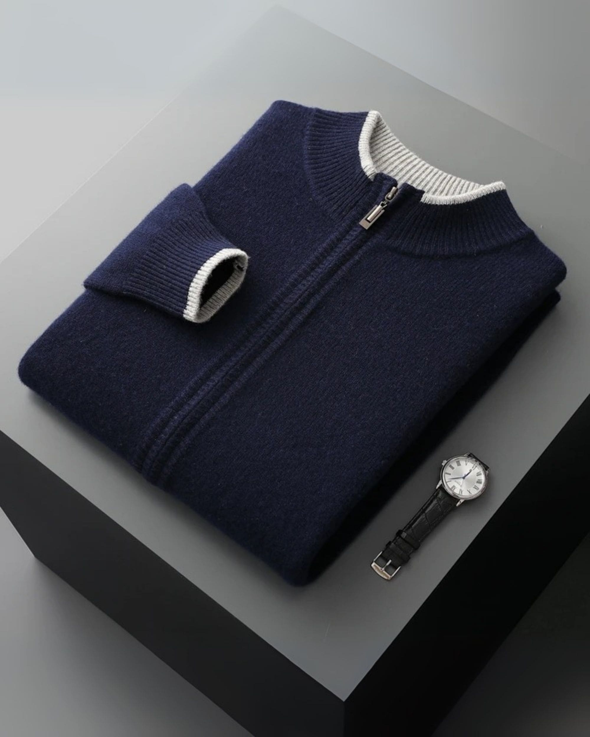 Pure Merino Wool Zip Mock Neck Cardigan