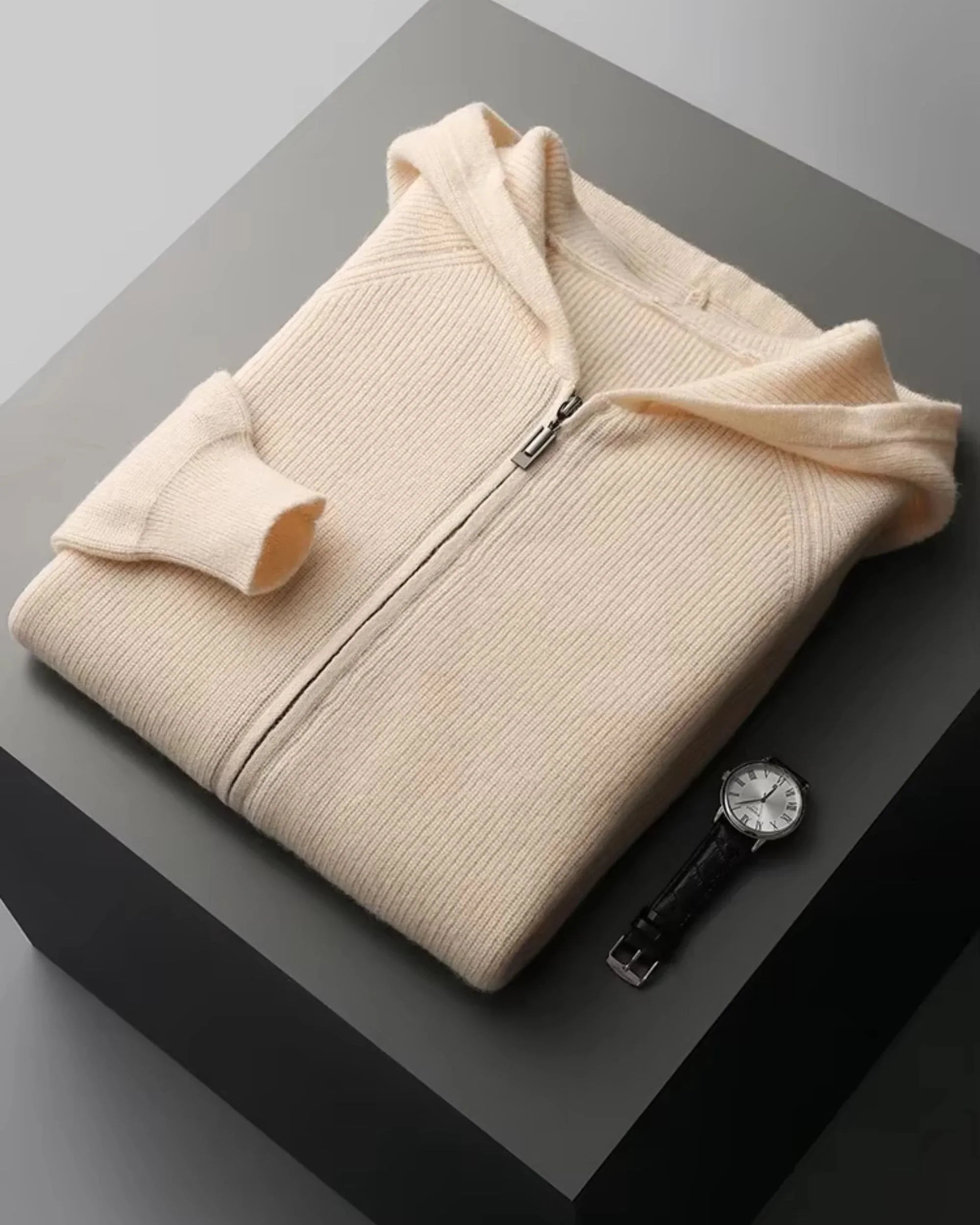 Merino Wool Zip Hoodie Cardigan