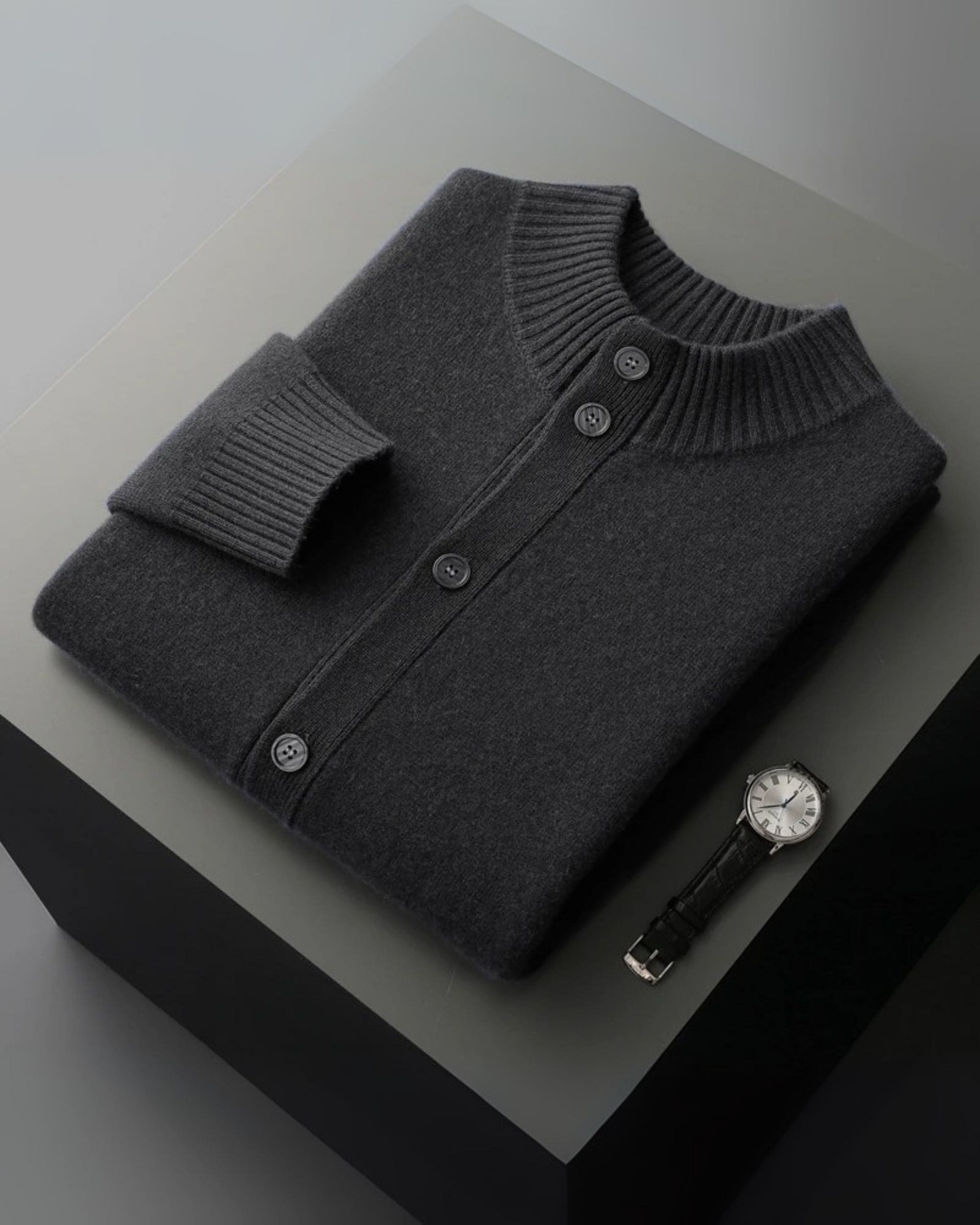 100% Cashmere High-Neck Buttoned Cardigan