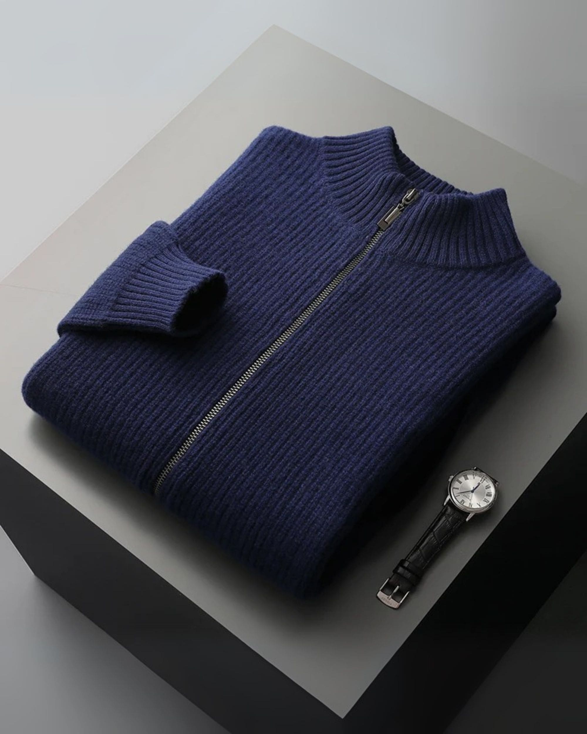 Pure Cashmere Ribbed Zip Knit