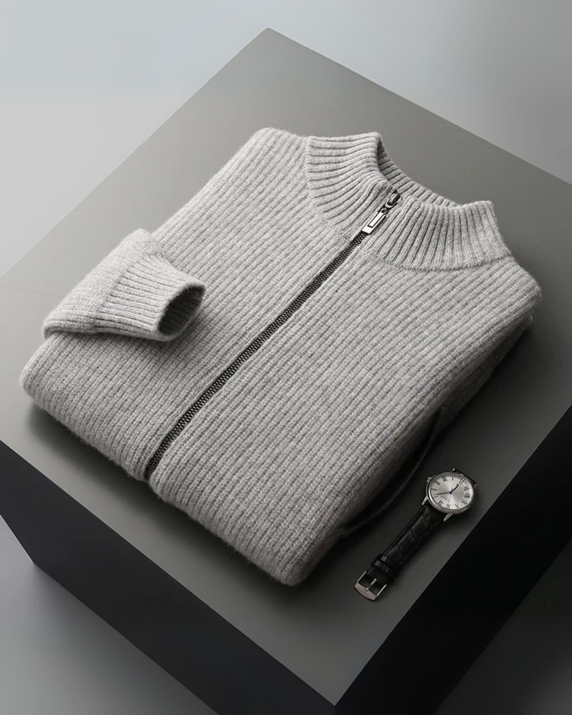 Pure Cashmere Ribbed Zip Knit
