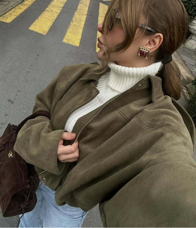 Women's Suede Bomber Jacket - Serena