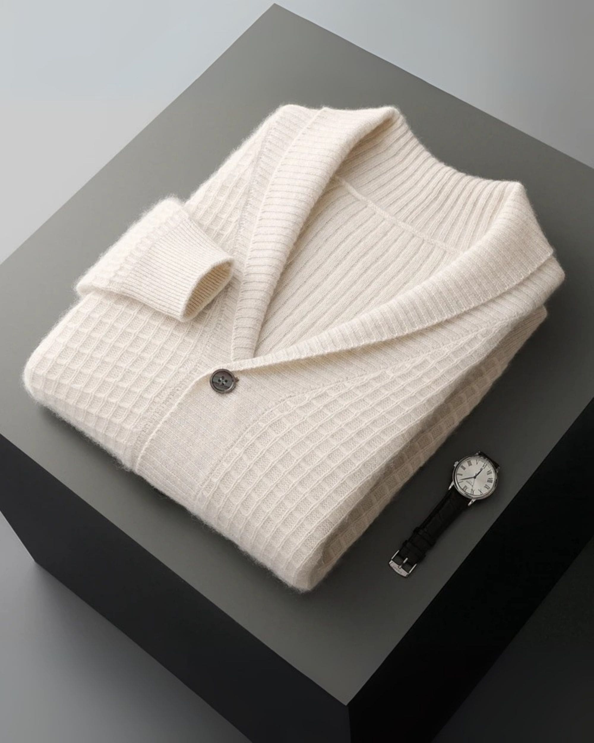 100% Cashmere Waffle Knit V-Neck Cardigan