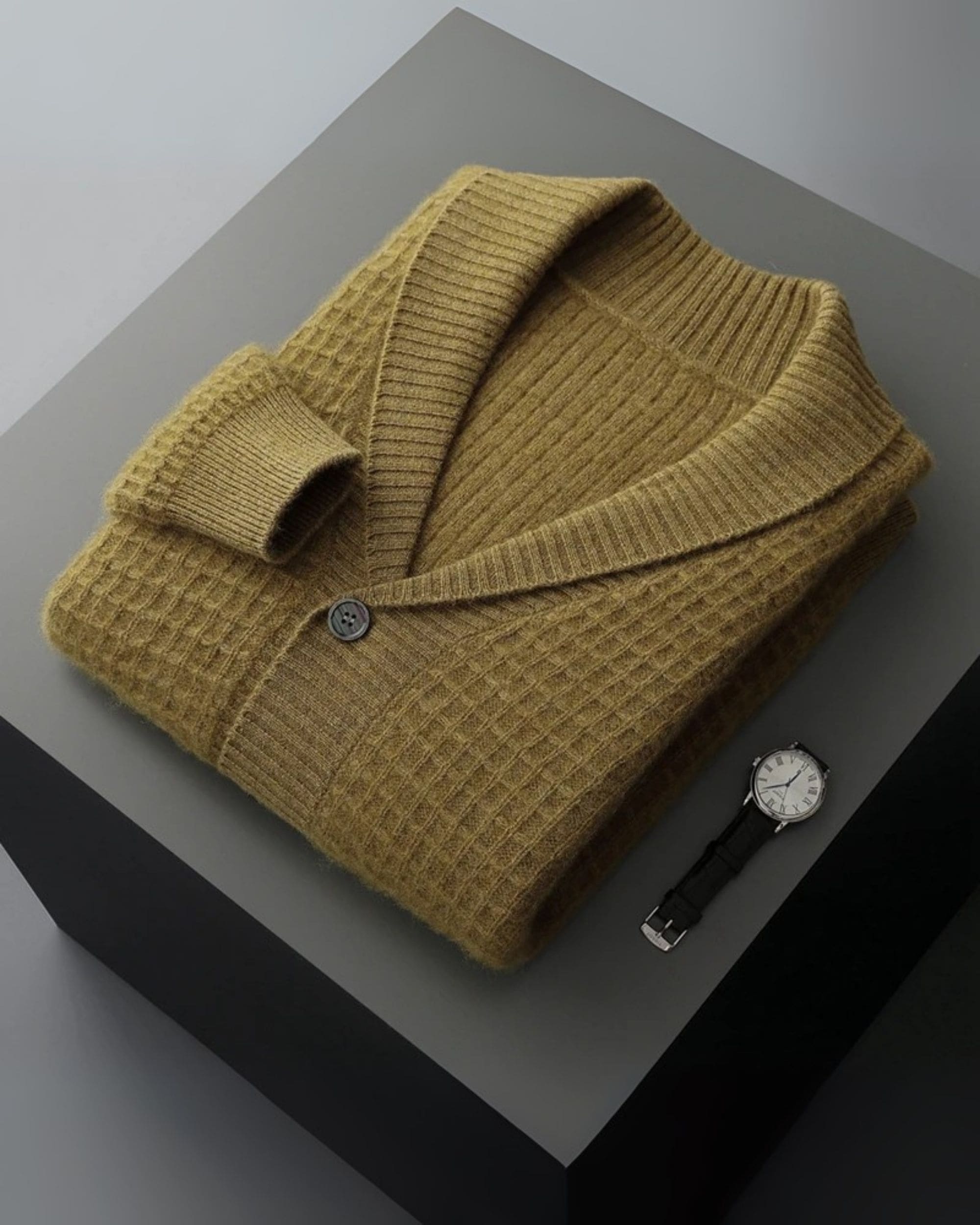 100% Cashmere Waffle Knit V-Neck Cardigan