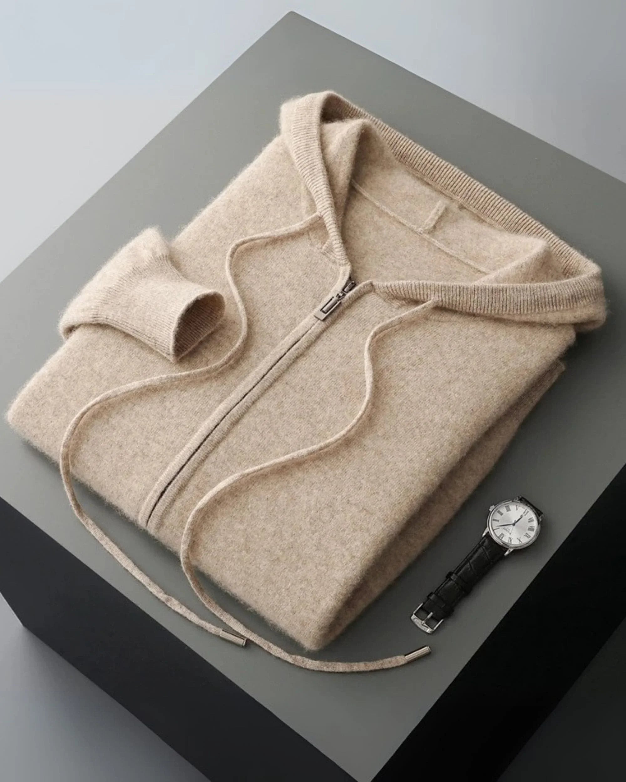 Wool-Cashmere Full-Zip Hooded Sweater