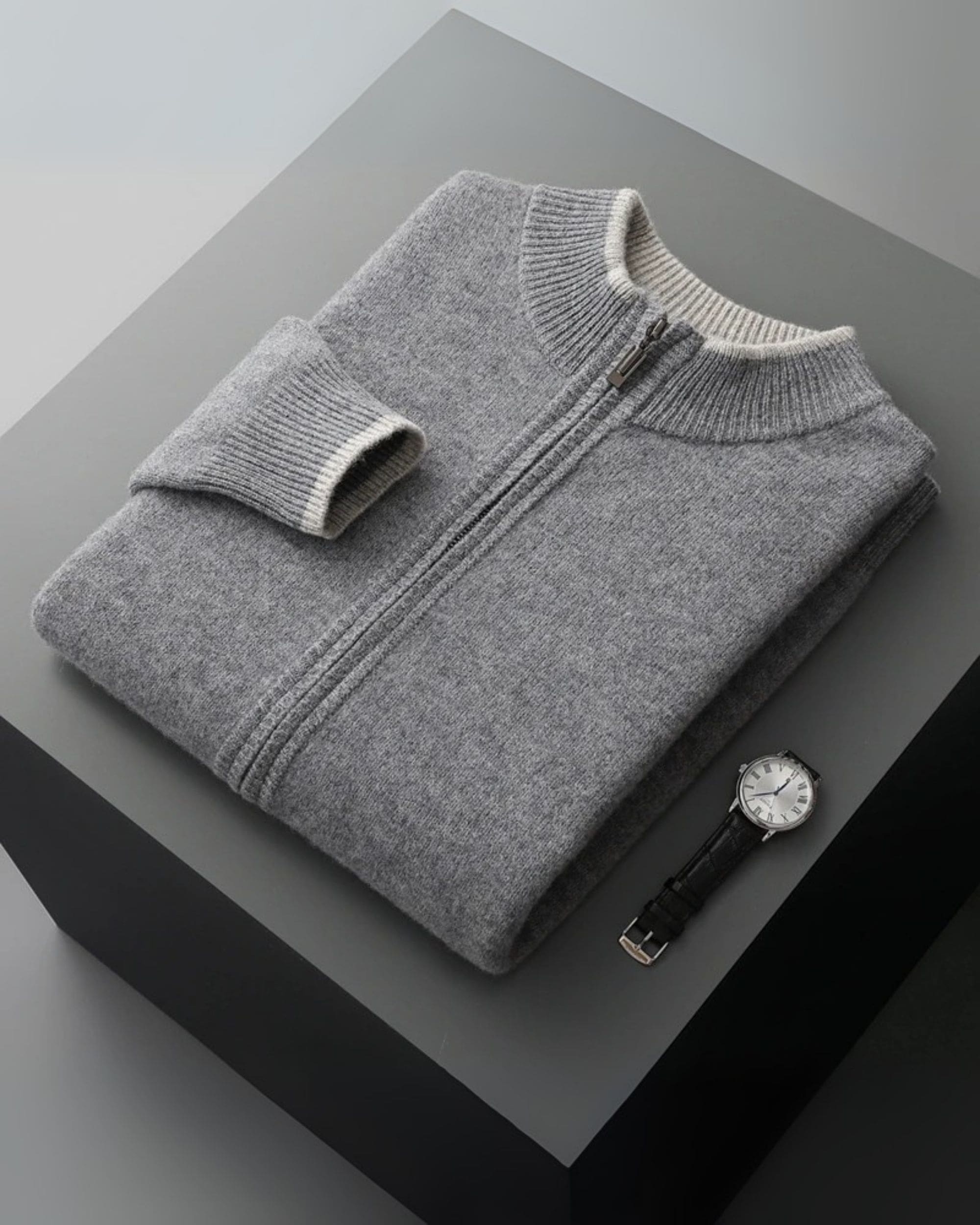 Pure Merino Wool Zip Mock Neck Cardigan