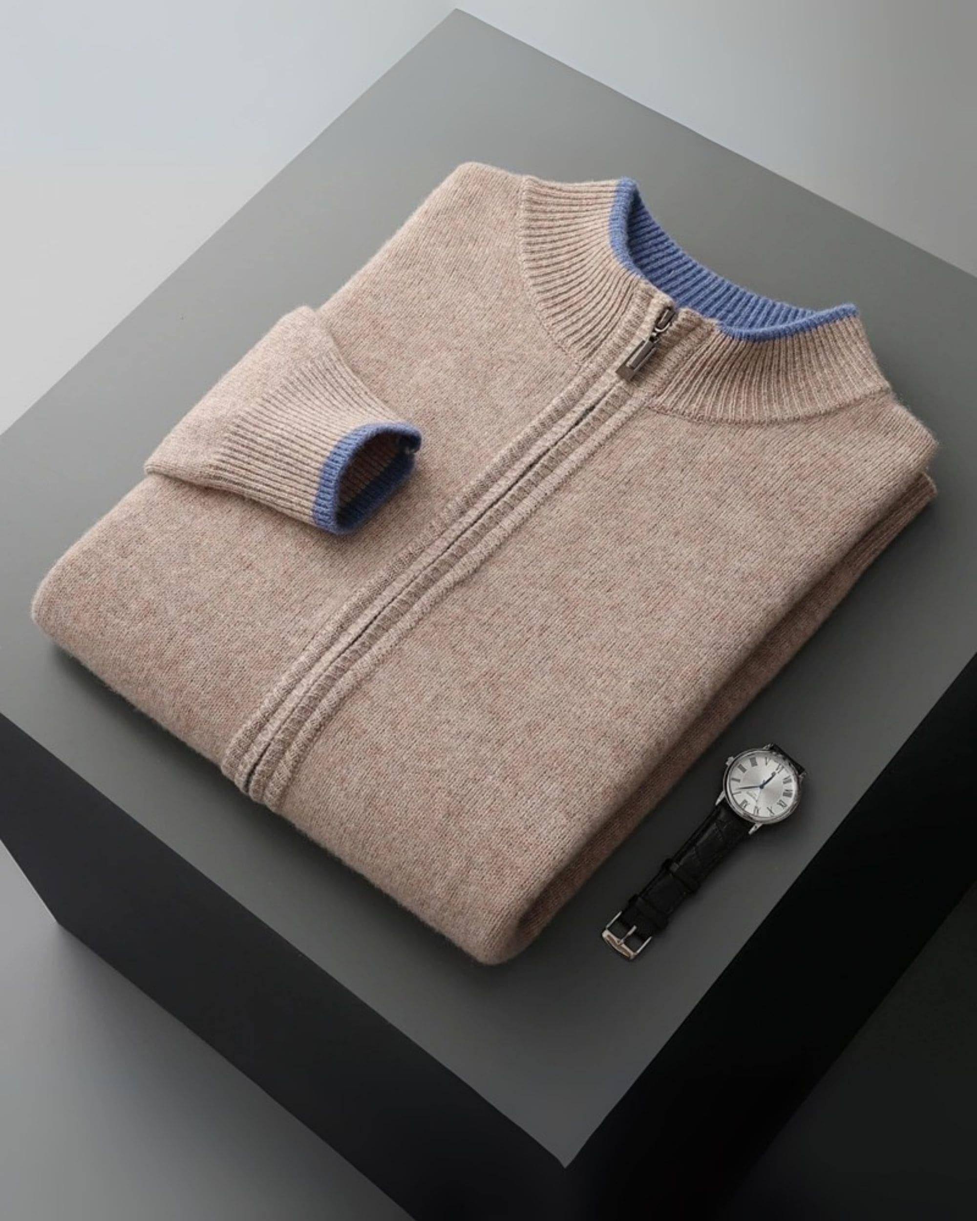 Pure Merino Wool Zip Mock Neck Cardigan