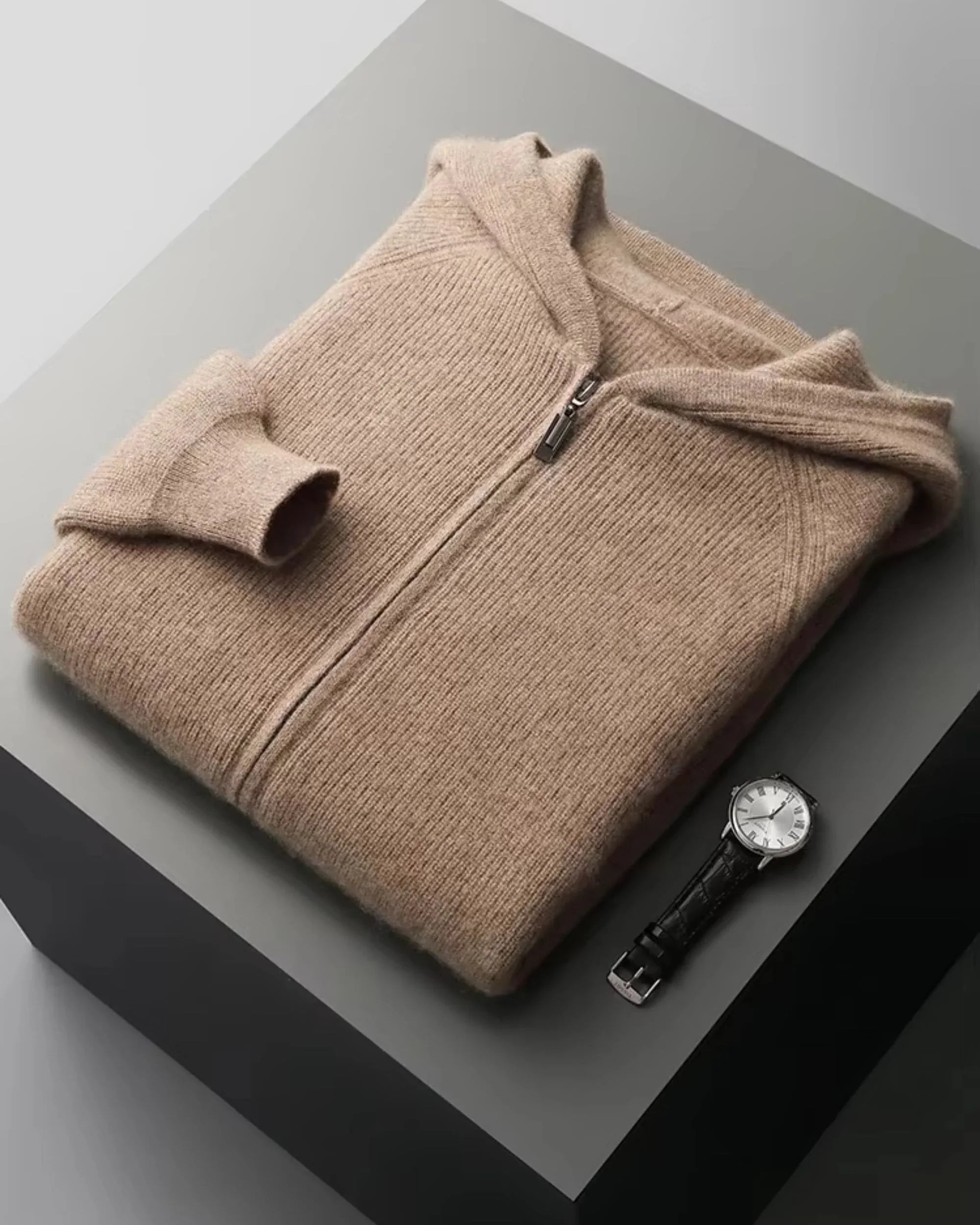 Merino Wool Zip Hoodie Cardigan