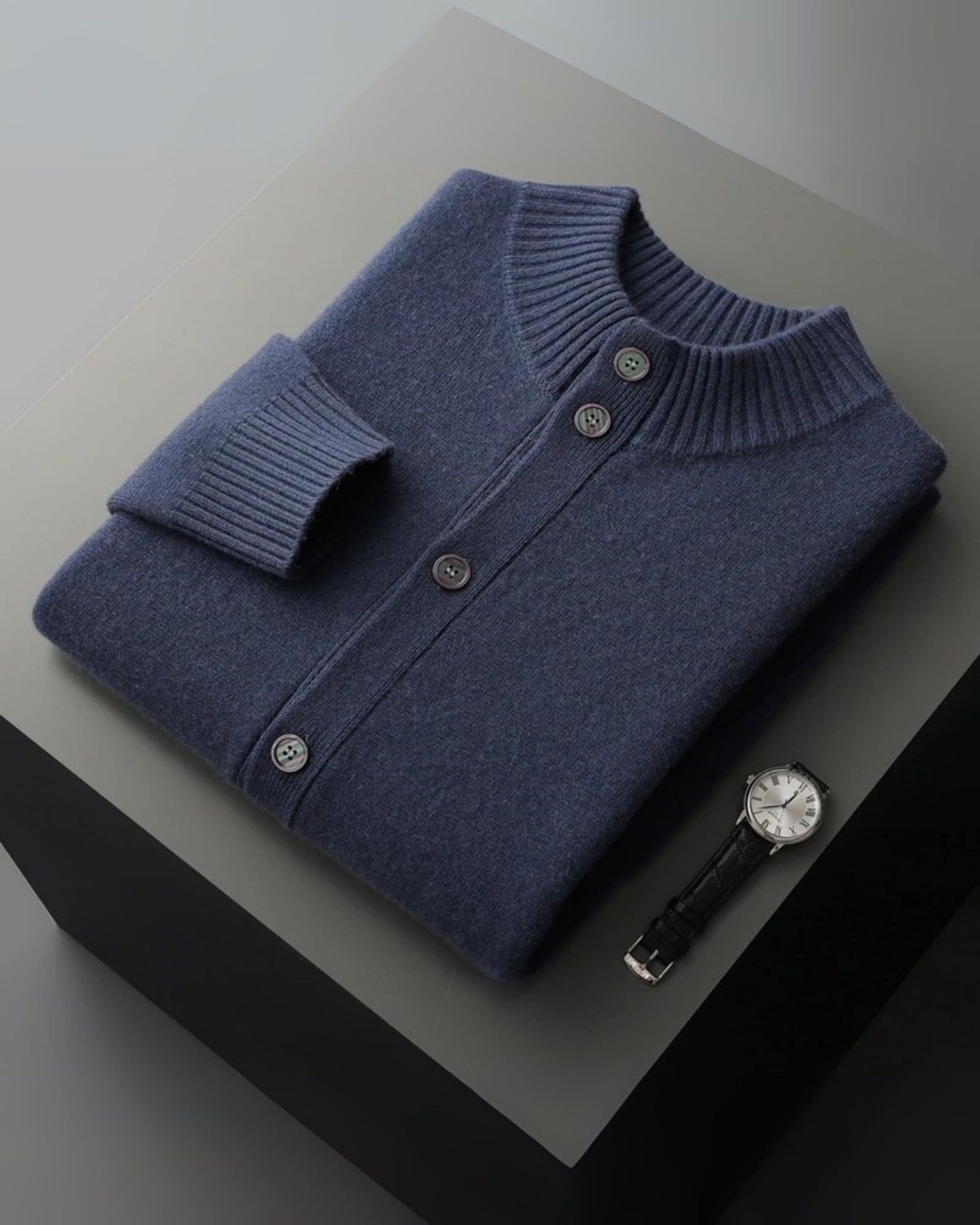 100% Cashmere High-Neck Buttoned Cardigan