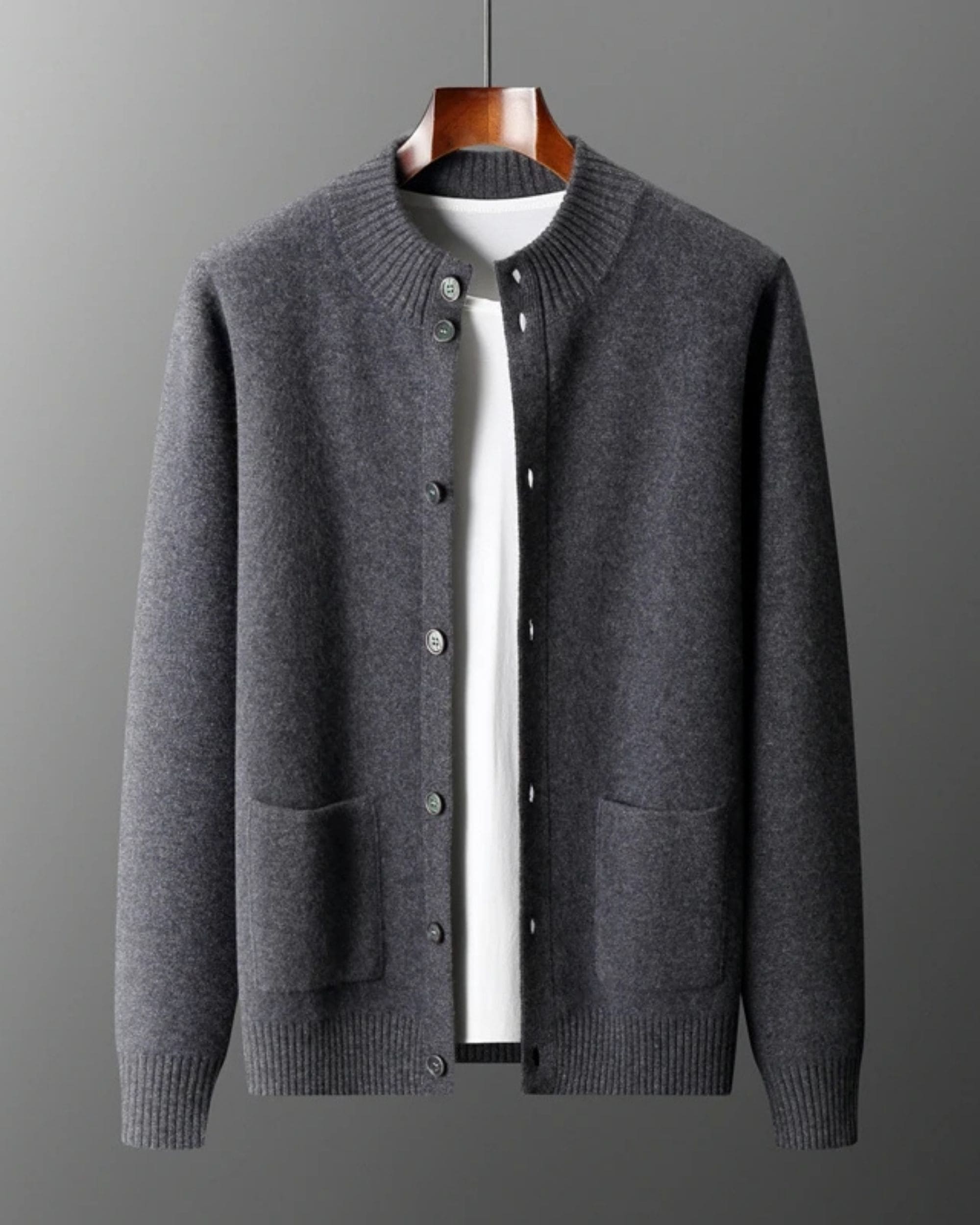 100% Cashmere High-Neck Buttoned Cardigan