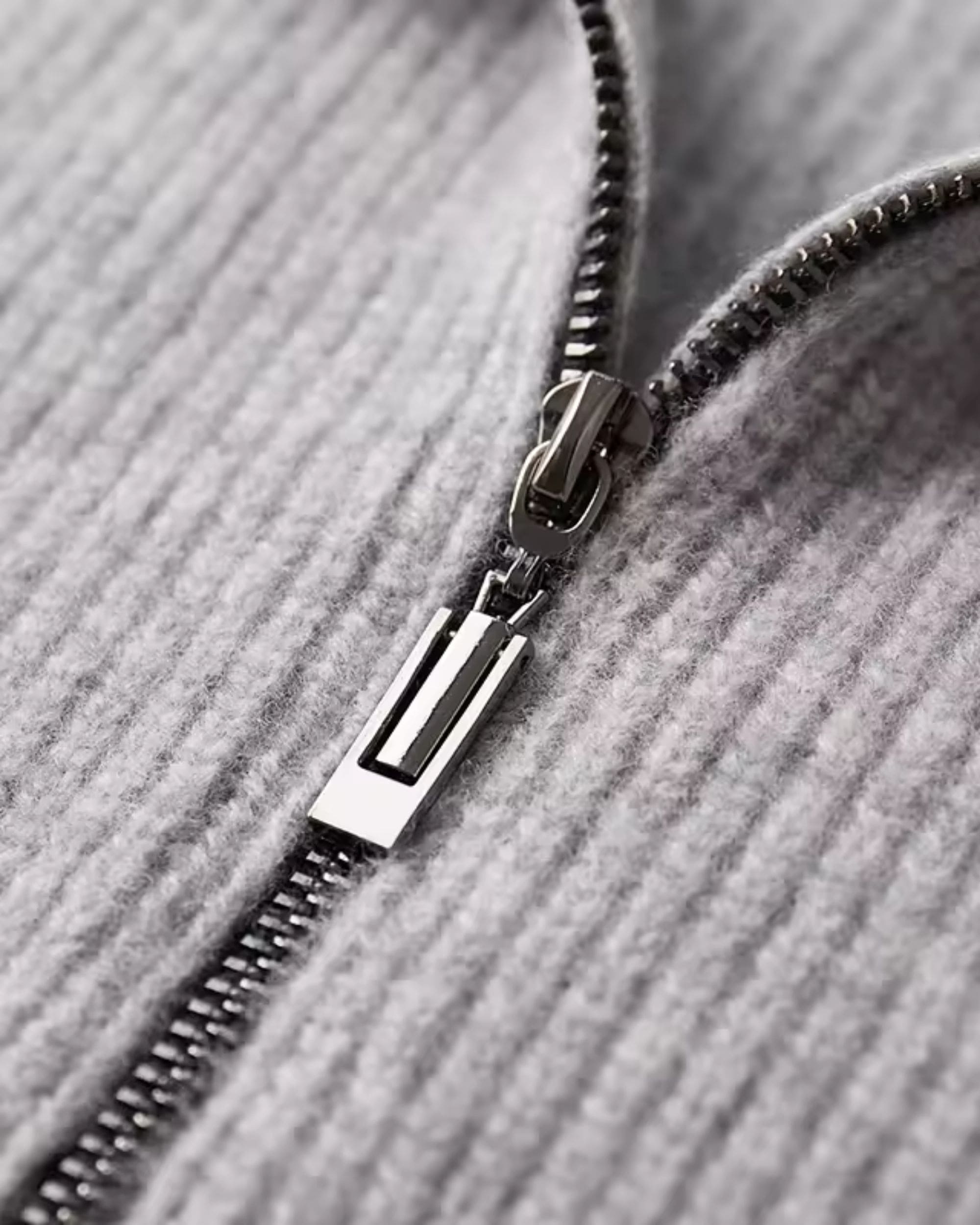 Pure Cashmere Ribbed Zip Knit