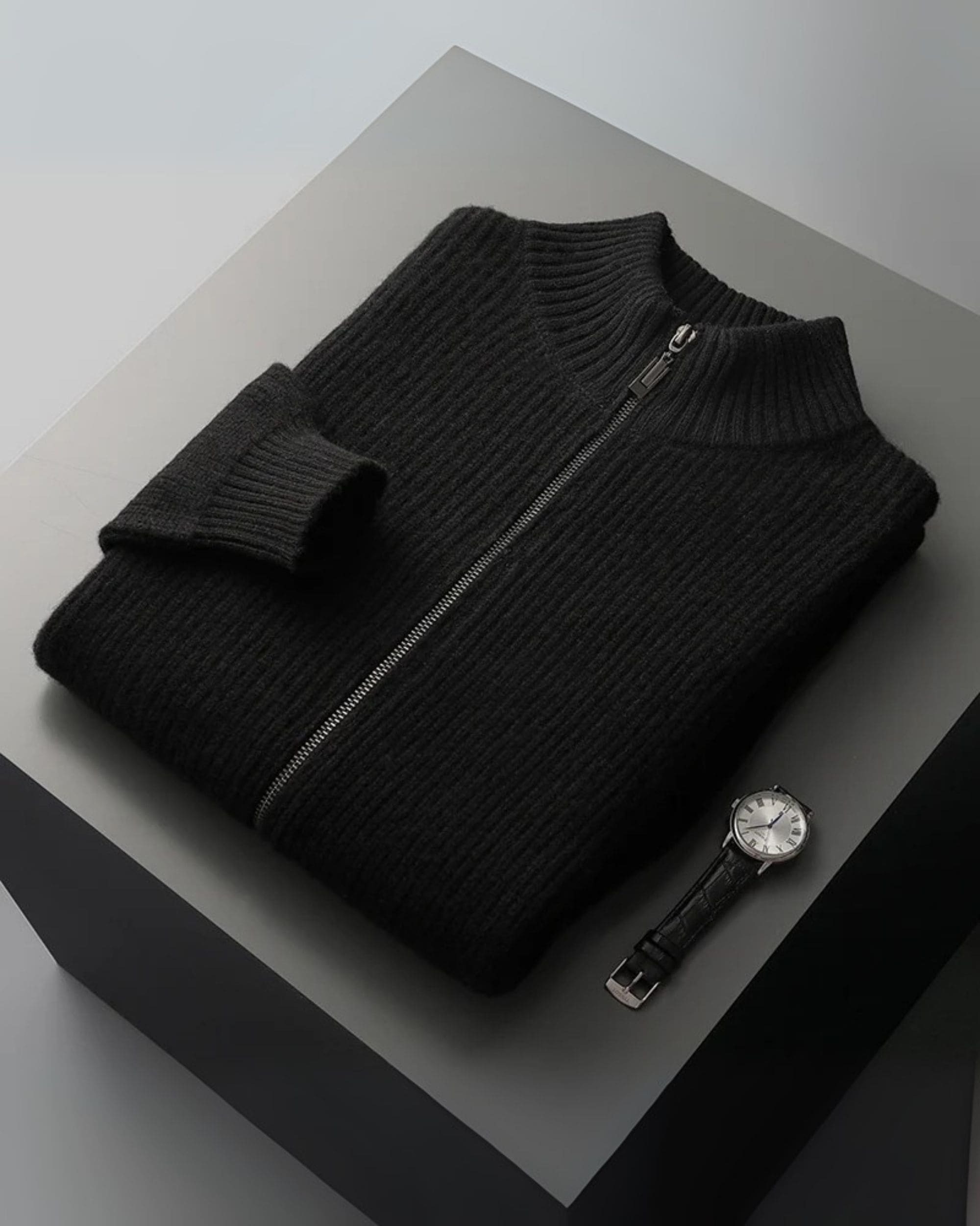 Pure Cashmere Ribbed Zip Knit