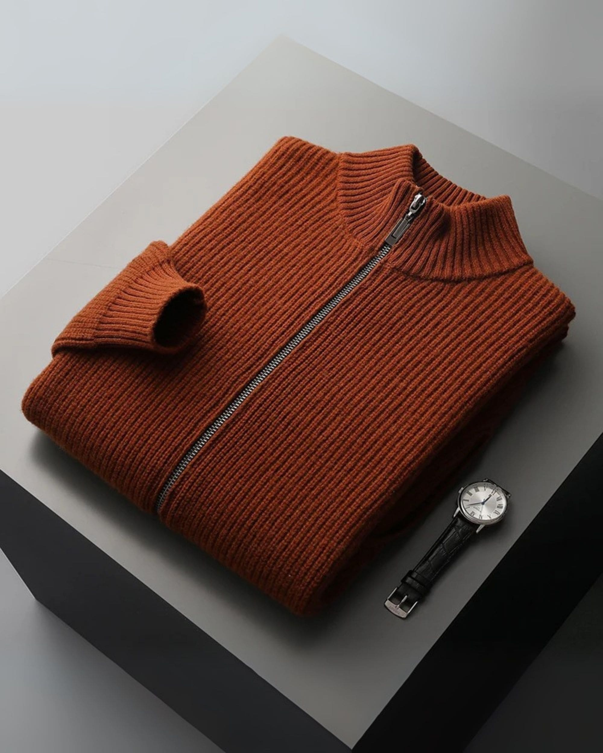 Pure Cashmere Ribbed Zip Knit