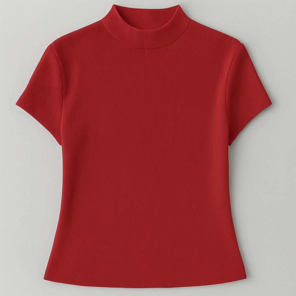 Women Basic Knitted Turtleneck Short Sleeve T-shirt - Essential