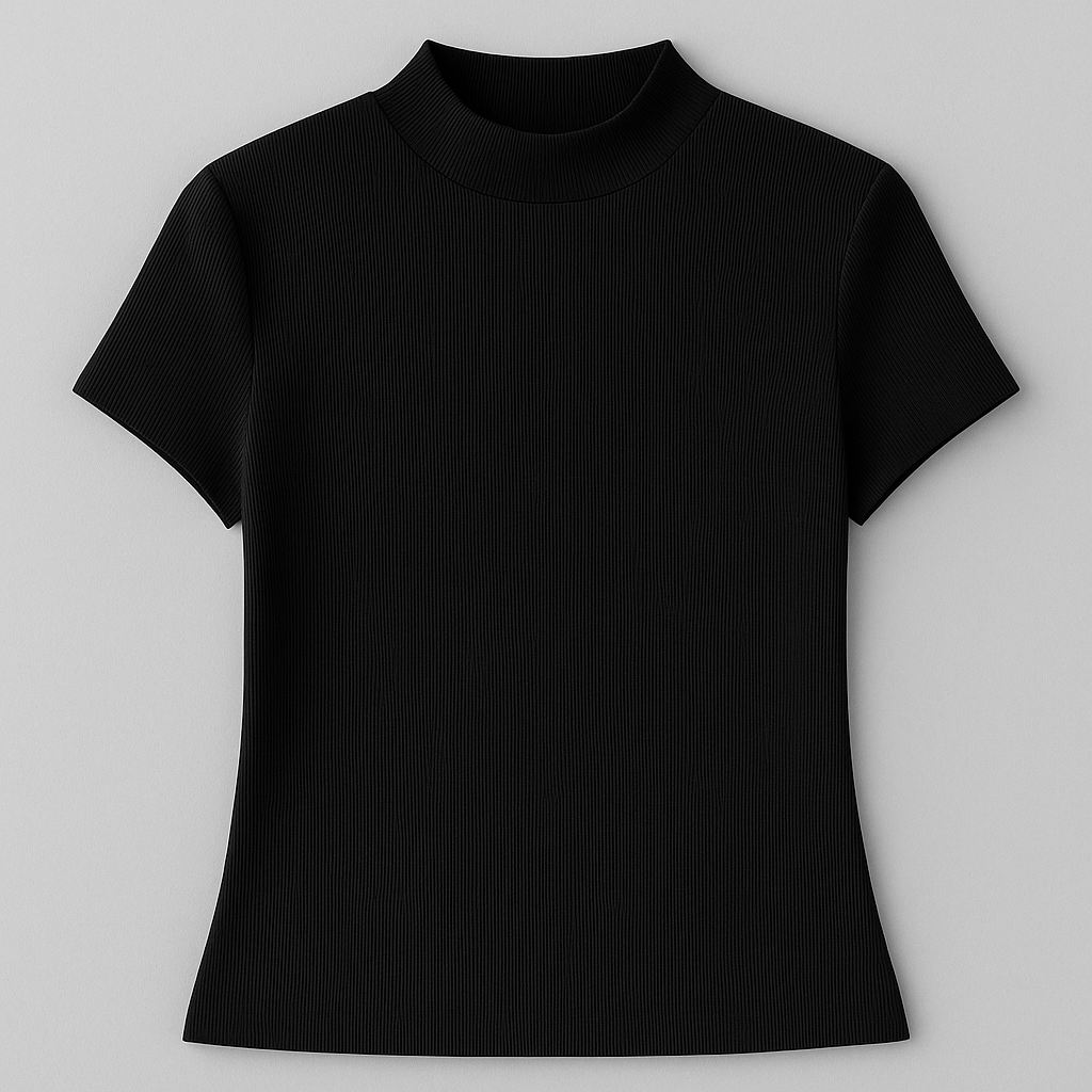 Women Basic Knitted Turtleneck Short Sleeve T-shirt - Essential
