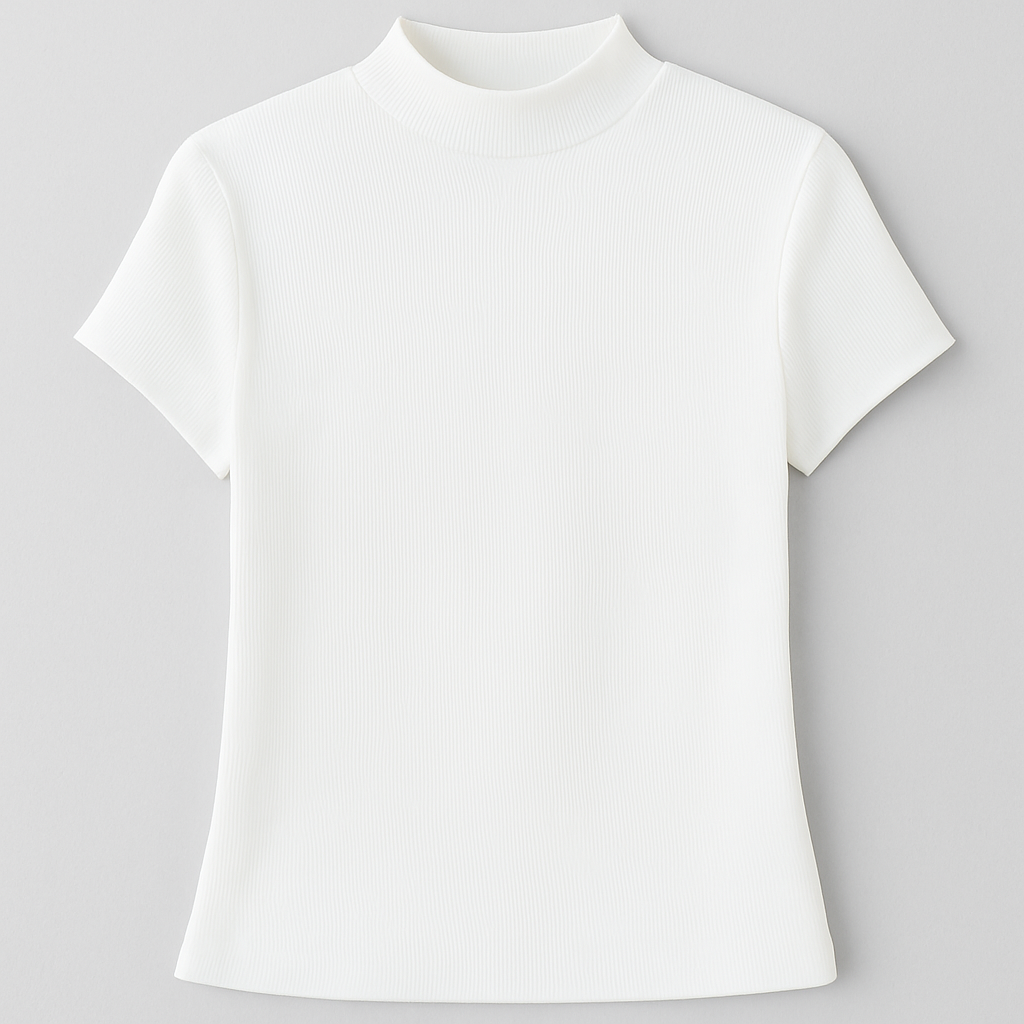 Women Basic Knitted Turtleneck Short Sleeve T-shirt - Essential