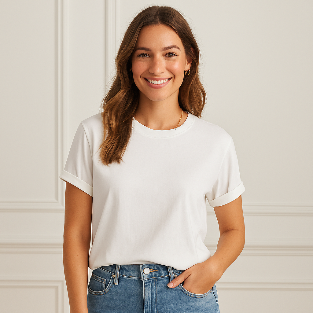 Korean Shoulder Length White T-shirt Women - Essential