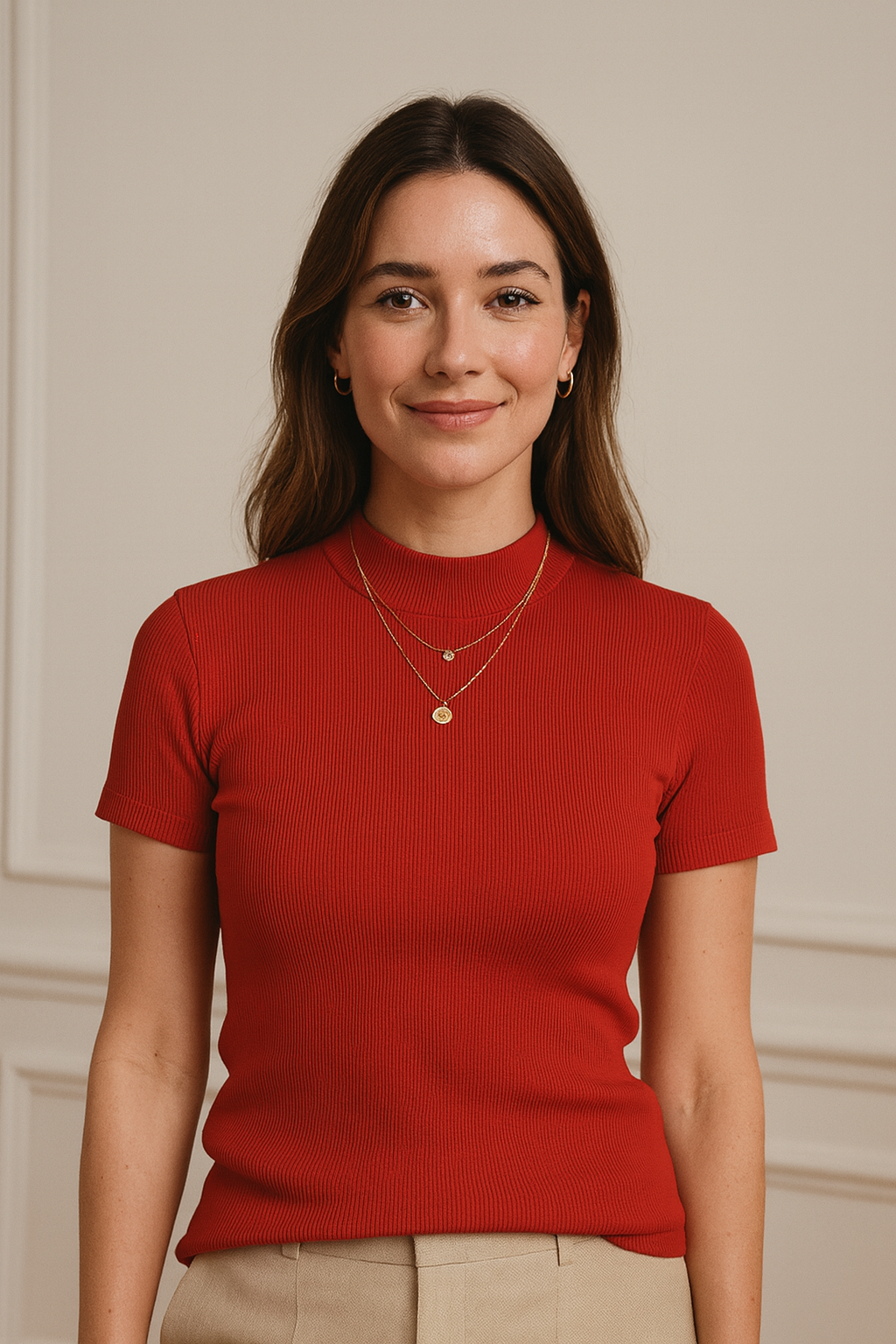 Women Basic Knitted Turtleneck Short Sleeve T-shirt - Essential