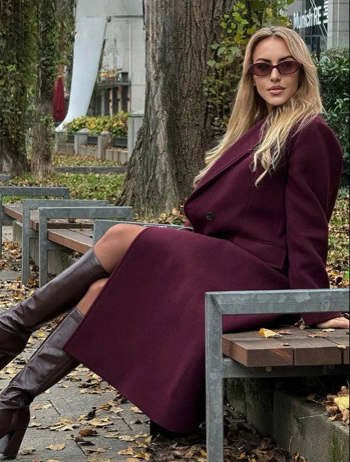 Women Burgundy Wool Coat - Arezzo