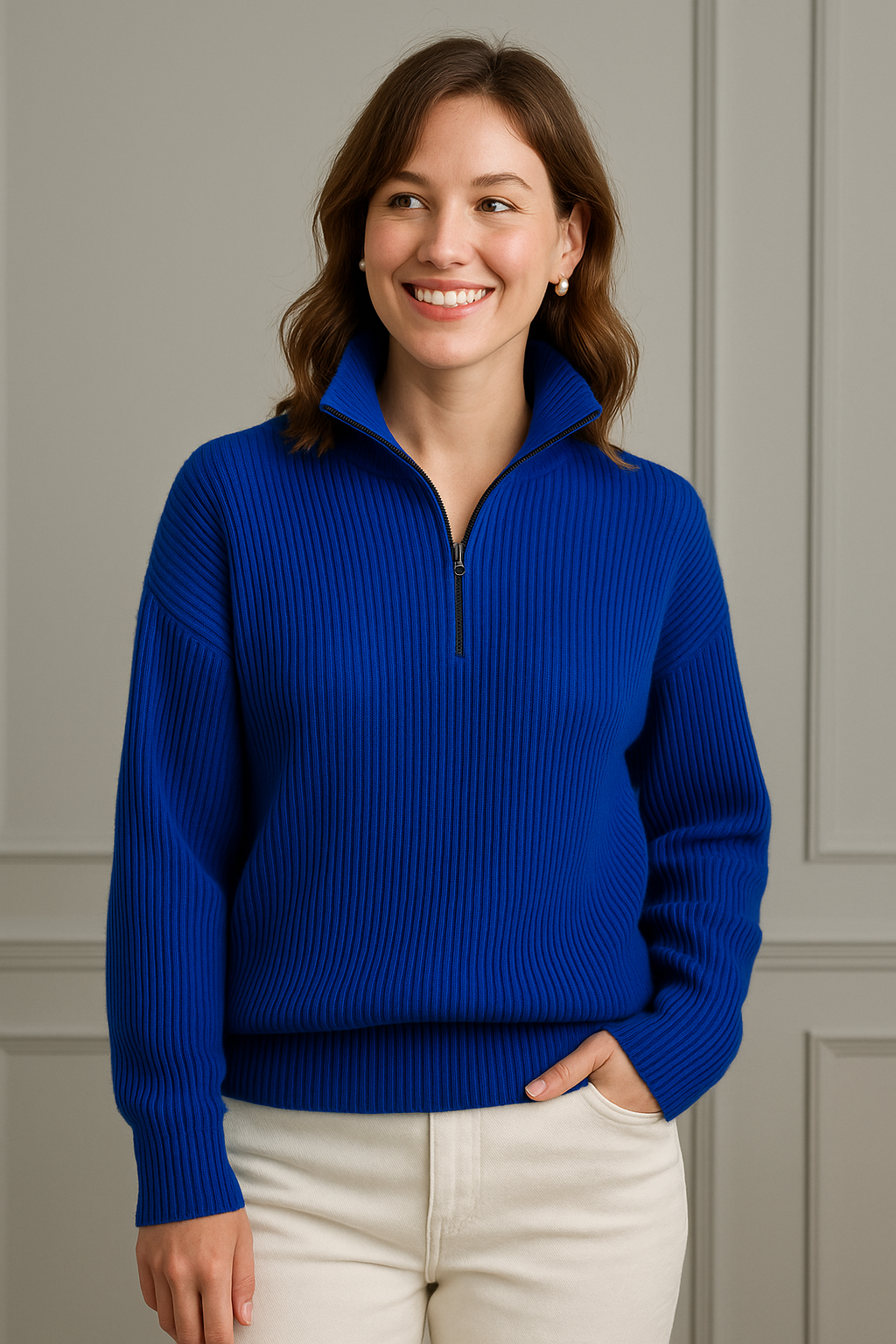 Oxford Half-Zip Cashmere Jumper - Lily